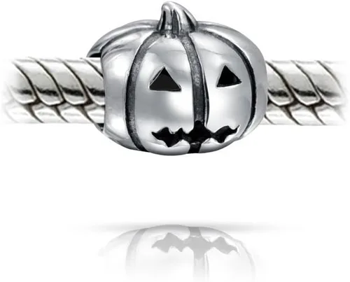 Vista 2 de Spooky Halloween Jack O Lantern Pumpkin Scarecrow Squash Vegetable Garden Food Heart Eyes Charm Bead Women Teen Oxidized .925 Sterling Silver For