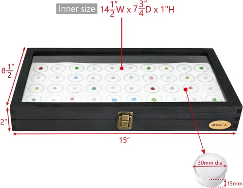Vista 2 de MOOCA Caja de exhibición de joyería negra con tapa de cristal, 50 frascos de gemas, caja de anillos, organizador de joyas, almacenamiento de tarros