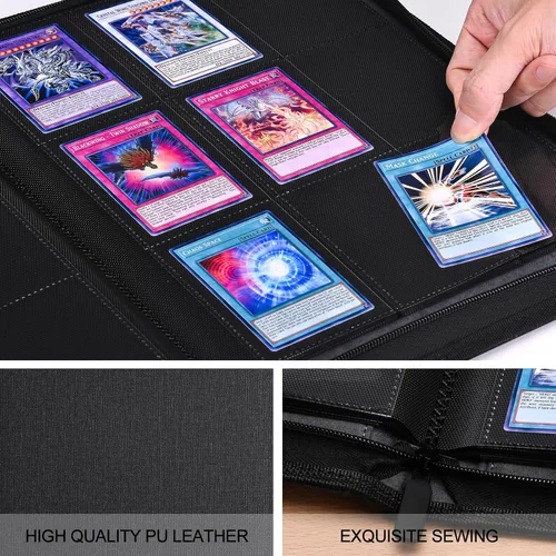 Vista 5 de HerriaT Carpeta de tarjetas intercambiables, carpeta de colección de tarjetas de poliuretano de 9 bolsillos para 360 tarjetas, libro de tarjetas