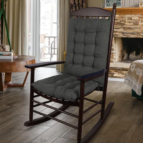Vista 11 de ELFJOY Cojín extragrande para silla mecedora, de lino grueso, para respaldo y asiento, juego de 2 piezas con lazos