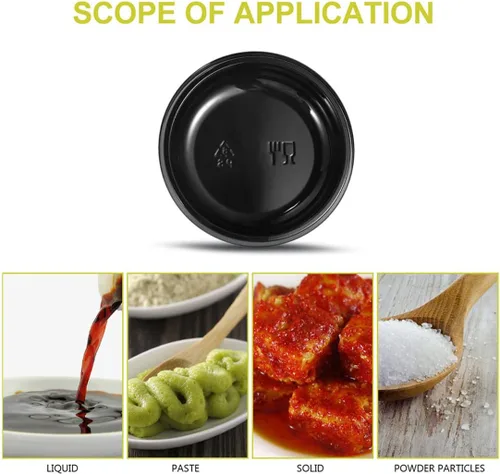 Vista 7 de Platos desechables redondos de plástico para salsa, 30 piezas, negro, platos de sopa y condimentos para el hogar y restaurante