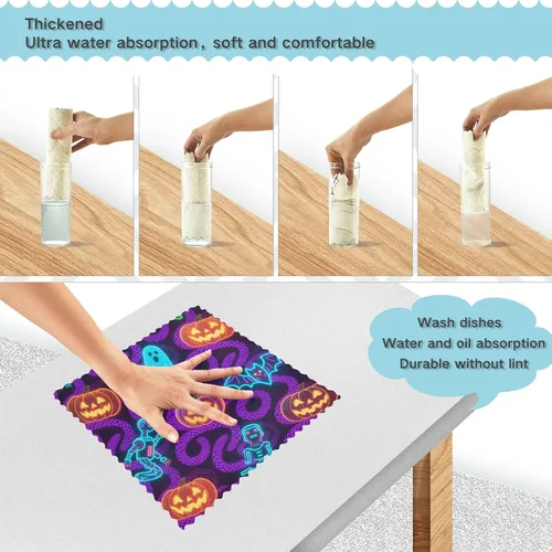 Vista 4 de Halloween Orange Pumpkin Robot Halloween Decorations Cute Dish Towels Terry Kitchen Funny Kitchen Tea Towels French Reusable Martillo para cocina