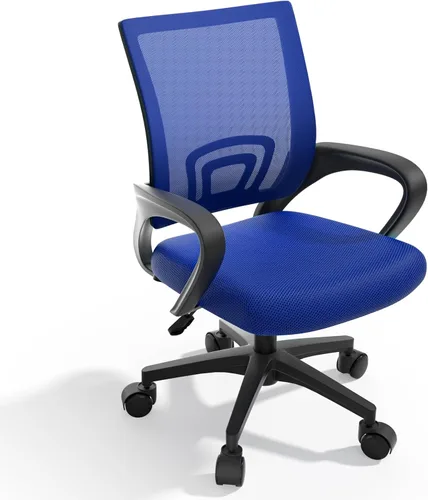 Vista 14 de Magshion Silla de oficina, silla ergonómica de escritorio de malla con respaldo medio, silla de computadora con ruedas con soporte lumbar y cómodos
