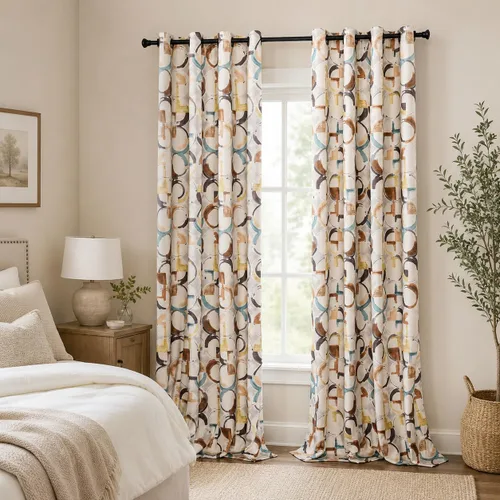 Vista 12 de VOGOL Cortinas opacas para guardería, habitación de niños de 63 pulgadas de largo, coloridos círculos abstractos impresos, ojales geométricos