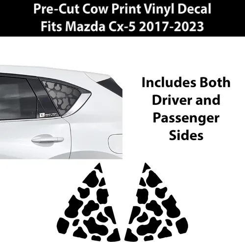 Vista 4 de BOGAR TECH DESIGNS Calcomanías de vinilo precortadas con estampado de vaca de un cuarto de ventana, compatible con Mazda CX5 2022 2023, negro mate