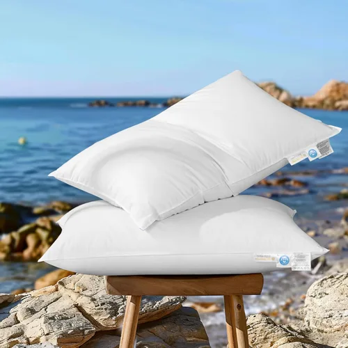 Vista 14 de Canadian Luxury Almohada de plumón de ganso tamaño estándar, poder de relleno 750, 100% algodón con funda de teflón - Almohadas de sueño de ultra