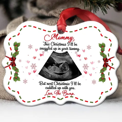 Vista 11 de Adorno de Navidad personalizado para papá esperado 2023 – Adorno de Navidad con ultrasonido de protuberancia – Adorno con texto en inglés «I'll Be