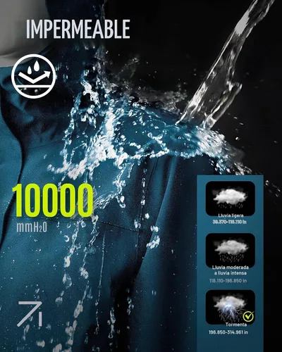 Vista 2 de 33,000ft Abrigos largos impermeables para mujer con malla transpirable con capucha, chaqueta de lluvia con capucha, gabardina, rompevientos Azul