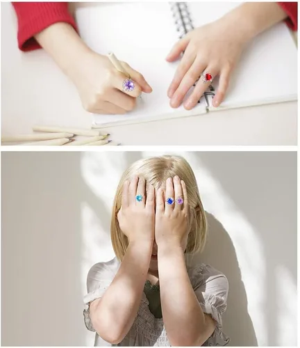 Vista 5 de Hifot Anillos ajustables de cristal para niñas, anillos de dedo de joyería de princesa con caja en forma de corazón, anillos de simulación