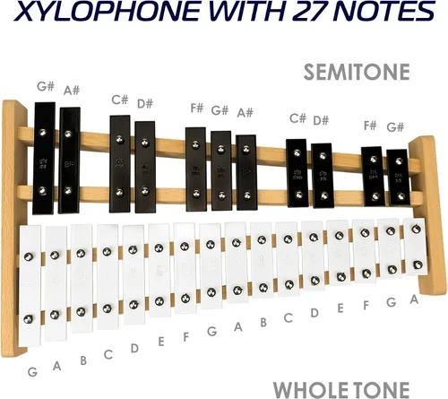 Vista 3 de MINIARTIS Glockenspiel Xilófono Xilófono Glockenspiel de tamaño completo de 27 notas con teclas de metal para adultos y niños Instrumento