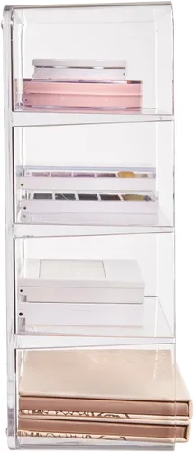 Vista 7 de STORi Organizador de plástico transparente de 4 compartimentos, contenedor de almacenamiento rectangular dividido para maquillaje y tocador, uso
