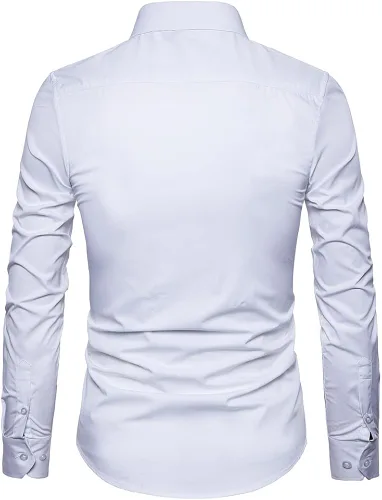 Vista 3 de Manwan walk Camisas de vestir para hombre de manga larga de algodón con botones y mangas largas, de corte ajustado