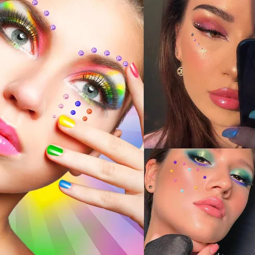 Vista 2 de 1250 calcomanías de diamantes de imitación autoadhesivas, gemas de arco iris para cara, cabello, uñas, brillantina, calcomanías de diamantes