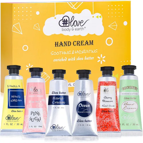 Vista 9 de BODY & EARTH # LOVE Set de Regalo de Crema de Manos Conjuntos de Loción de Manos para Mujeres Regalo, Paquete de 6 Crema de Manos de Reparación
