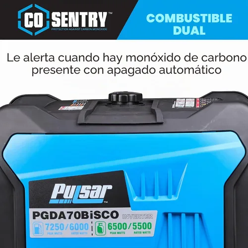Vista 6 de Pulsar, generador inversor de 7,250 vatios de combustible dual sumamente silencioso con arranque remoto