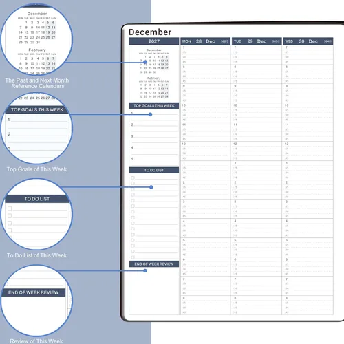 Vista 4 de Agenda semanal y planificador 2026 - Planificador diario por hora 2026 con intervalo de 15 minutos, enero 2026 - diciembre 2026, 21.6 x 27.9 cm