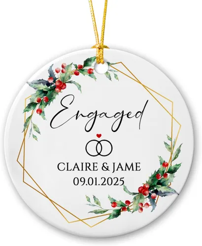 Vista 18 de Adorno personalizado de Navidad, aniversario de boda, aniversario de 2025, adornos de cerámica de Navidad para parejas, esposo, esposa, adorno