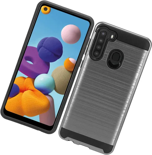 Vista 5 de Para Samsung Galaxy A21 (SM-A215) - Funda de teléfono estilo cepillado - CS3 Gris