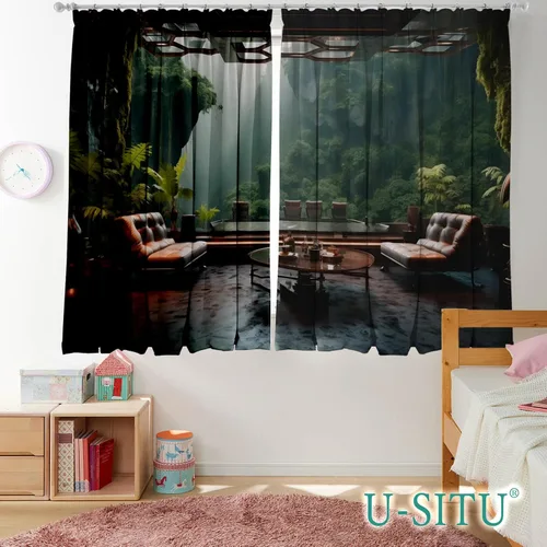 Vista 3 de Cortinas Opacas para Dormitorio - Balcones, Montañas, Océanos, Bosques - Cortinas con Aislamiento Térmico que Oscurecen la Habitación para Sala