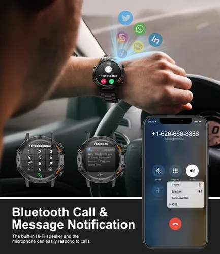 Vista 2 de SUNKTA Reloj inteligente militar para hombres (responder/realizar llamadas), 100 modos deportivos, reloj de fitness impermeable 5 ATM con monitor