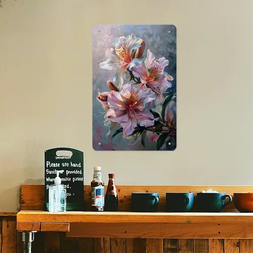 Vista 6 de Abstract Floral Pattern Aesthetic Metal Tin Sign Wall Decor Retro Sign for Home Living Room Bedroom Coffee Wall Decor Halloween Christmas Gifts