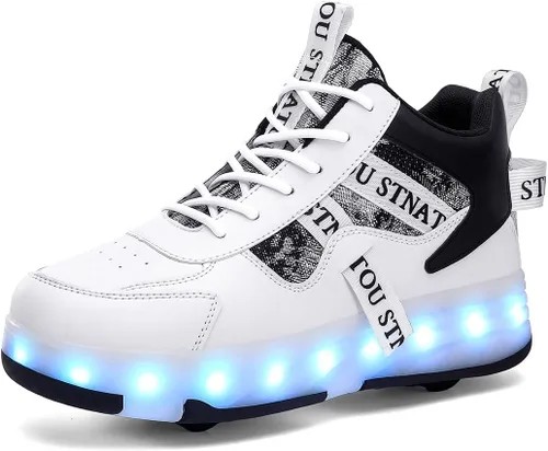 Vista 2 de HHSTS Zapatos de patinaje para niños mejorados con 16 luces LED, modelo de 4 ruedas iluminadas, para niños y niñas, tenis de moda para niños