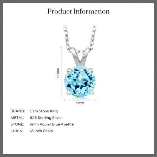 Vista 81 de Gem Stone King Collar con colgante solitario de plata de ley 925 de 0.236 in con piedra natal redonda Collar de 4 puntas para mujer Con cadena