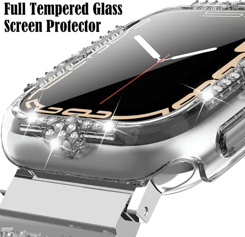 Vista 5 de Funda rígida compatible con Apple Watch Series SE 6/5/4 de 1.575 pulgadas (1.575 in) de diamantes de imitación con protector de pantalla de vidrio