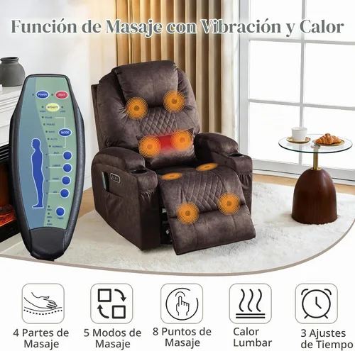 Vista 5 de AHMED Silla reclinable giratoria eléctrica con masaje y calor para adultos Terciopelo.