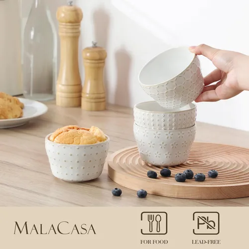 Vista 3 de MALACASA LYDIA 8 oz Ceramic Bouillon Cups, Small Dessert Bowls Set of 4