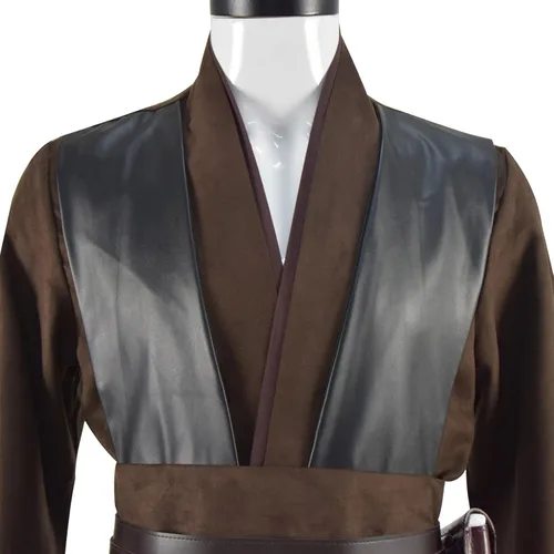 Vista 7 de Disfraz para hombre, uniforme completo, color marrón, bata, capucha y túnica para Halloween