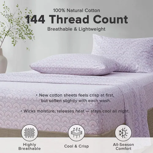 Vista 69 de Comfort Spaces Sábanas 100% Algodón Twin XL, Transpirables, Naturalmente Frescas, Sábanas de Algodón Suave con Bolsillo Elástico de 14 Pulgadas que