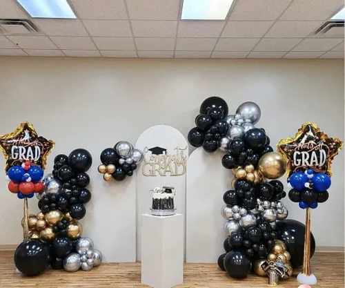 Vista 7 de Kit de arco de guirnalda de globos negros dorados plateados 144 piezas de diferentes tamaños, decoraciones para año nuevo, cumpleaños, boda