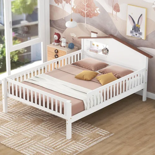 Vista 18 de VilroCaz Cama de plataforma de tamaño individual con barandilla y cabecera multifuncional, base de cama de plataforma de madera con 2 cajones
