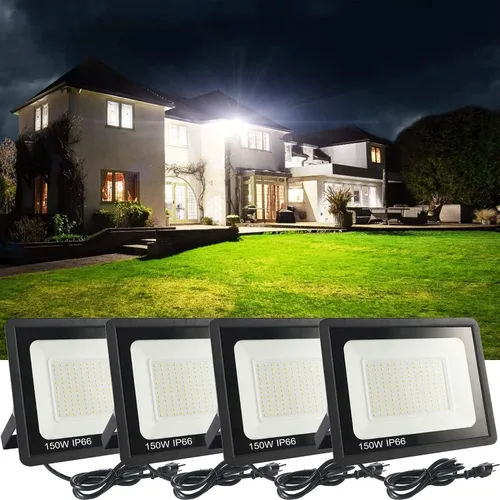 Vista 12 de 4Pack LED Flood Light Outdoor,50W LED Work Light 5500lmwith 6FT US Plug,IP66 Waterproof Exterior Security Lights,6000K Daylight White Outside