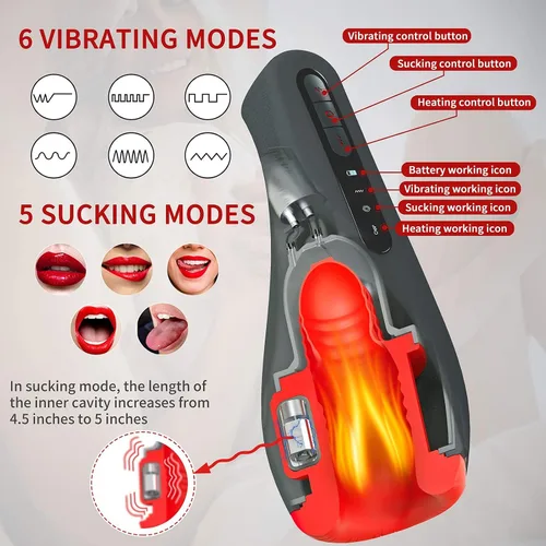 Vista 2 de OTOUCH Masturbador masculino automático, OLED Displayer Taza de masturbación masculina con 5 succiones y 6 vibraciones y función de calentamiento