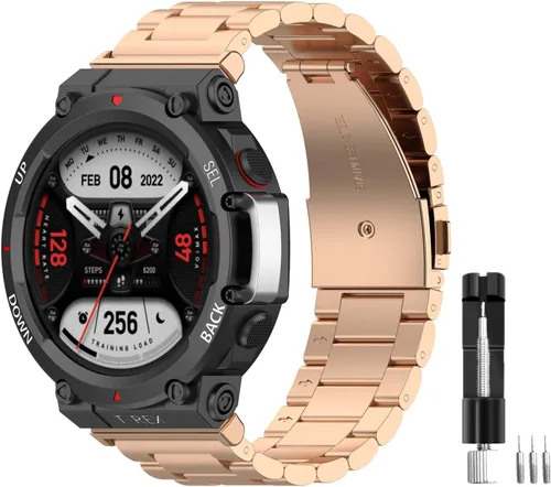 Vista 9 de E ECSEM Bandas compatibles con Amazfit T-Rex 2 Band Men Metal Ajustable Acero Inoxidable Cool Pulsera Accesorios Correa de repuesto para Amazfit