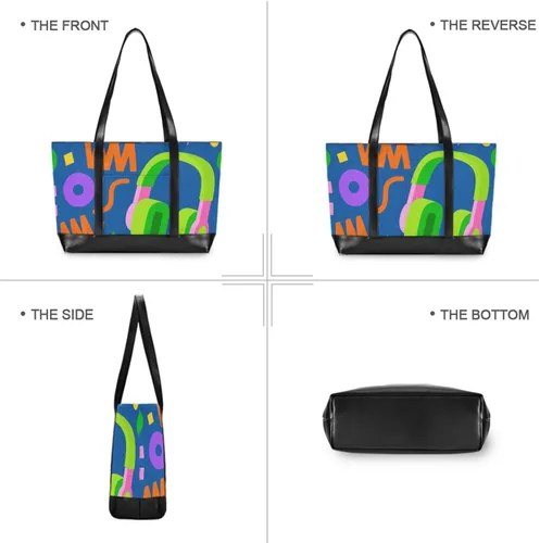 Vista 3 de Retro colorido auriculares formas geométricas portátil bolsa portátil para las mujeres 14 con cremallera bolsa grande para el trabajo con tablet