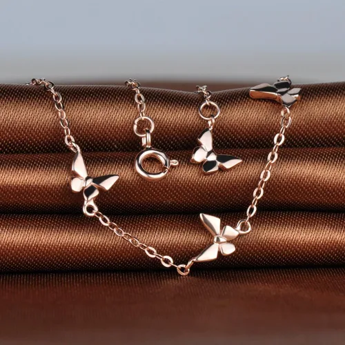 Vista 3 de Infinite U Pulsera de plata de ley 925 con dije de mariposa para mujer, ajustable, oro rosa, Plata