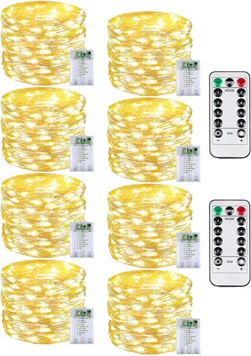 Vista 15 de Serie de luces LED RGB parpadeantes que cambian de color, funciona con pilas, para decoración de interiores y exteriores, con temporizador y control