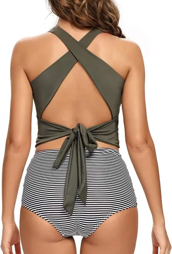 Vista 7 de Dixperfect Traje de baño de dos piezas de cintura alta con control de abdomen para mujer, S