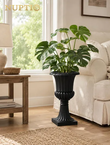 Vista 7 de NUPTIO Urn Planters for Front Porch: 19.7 Inch Set of 2 Black Pedestal Pots