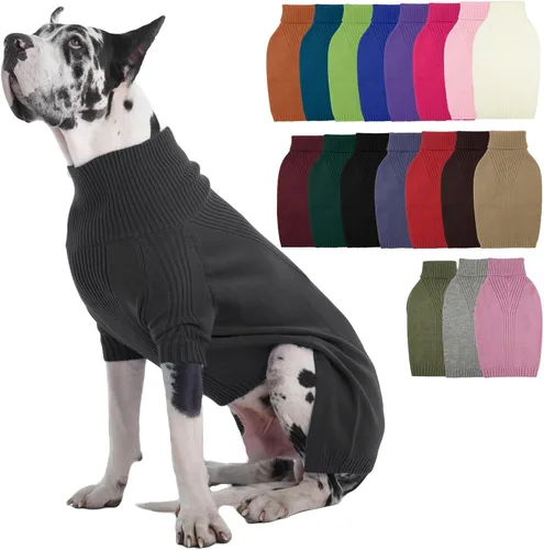 Vista 64 de IECOii Suéter de perro salchicha de cuello alto para perros pequeños, medianos y hembras, elástico y transpirable, abrigo de punto cálido, para Negro