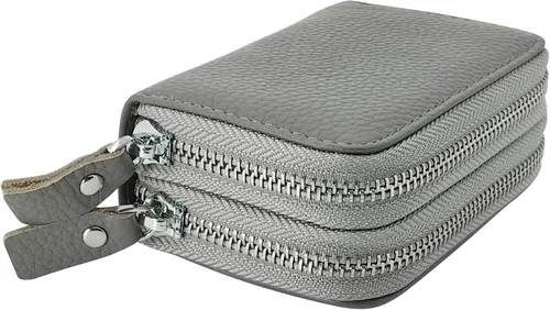 Vista 33 de Cartera de cuero para mujer, con doble tarjeta, tarjetero con cremallera, múltiples compartimentos, bloqueo RFID C-W-1, Rosado, Talla única