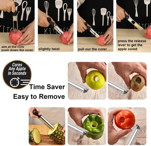Vista 4 de Pequeña herramienta descorazonadora de manzana, accesorios de cocina de acero inoxidable, removedor de núcleos de frutas para descorazonar, peras