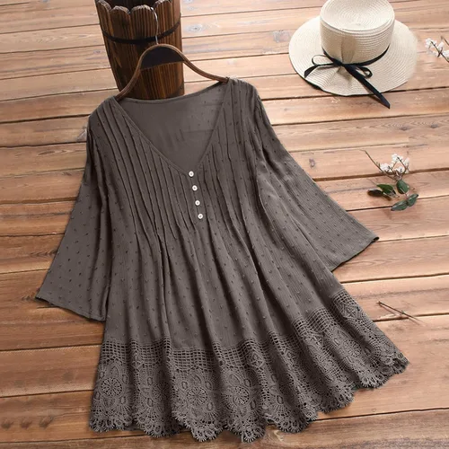 Vista 6 de Aniywn Camiseta de manga 34 con estampado floral y cuello redondo para mujer