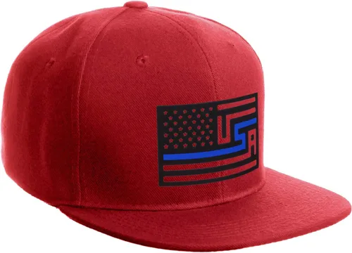 Vista 26 de I&W Hatgear Bandera de Rediseño de Estados Unidos Delgada Azul Línea Roja Soporte American Servicemen Sombrero El Snapback Línea Azul Delgada