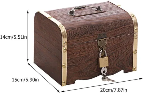 Vista 2 de Juego de pecho de metal vintage, caja pirata de estilo europeo con cerradura y llave, caja de regalo para niñas, mujeres y mujeres, talla L