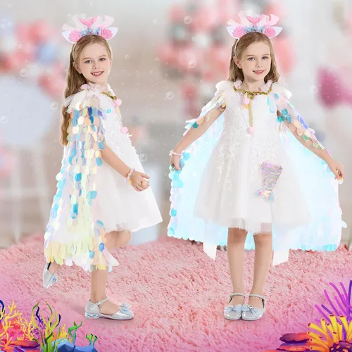 Vista 5 de LIMIROLER Juego de 9 piezas de disfraz de princesa para niñas de 3 a 8 años, gran regalo para cumpleaños, Navidad, Halloween
