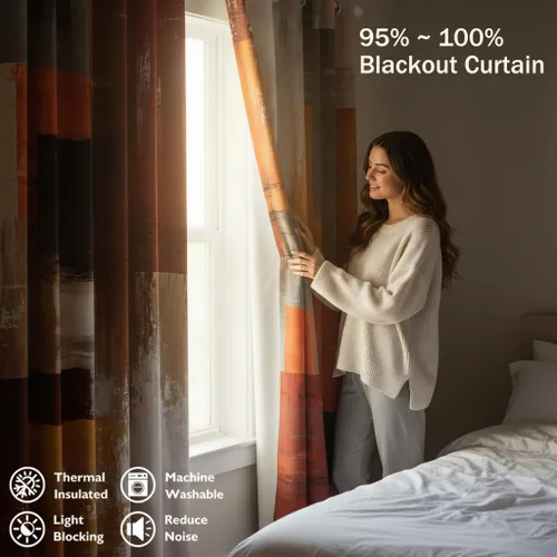 Vista 2 de Burnt Orange Blackout Curtains for Bedroom Abstract Brown Grey Modern Curtains Rust Aesthetics Grommet Light Blocking Window Drapes for Living Room